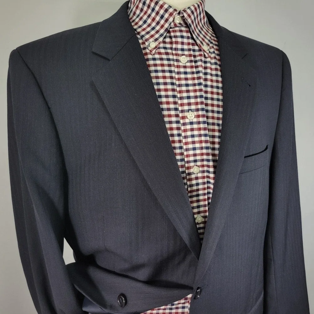 JOS A BANK Men's Sport‎ Coat Blazer Two Button Navy Herringbone Wool Size 46R
